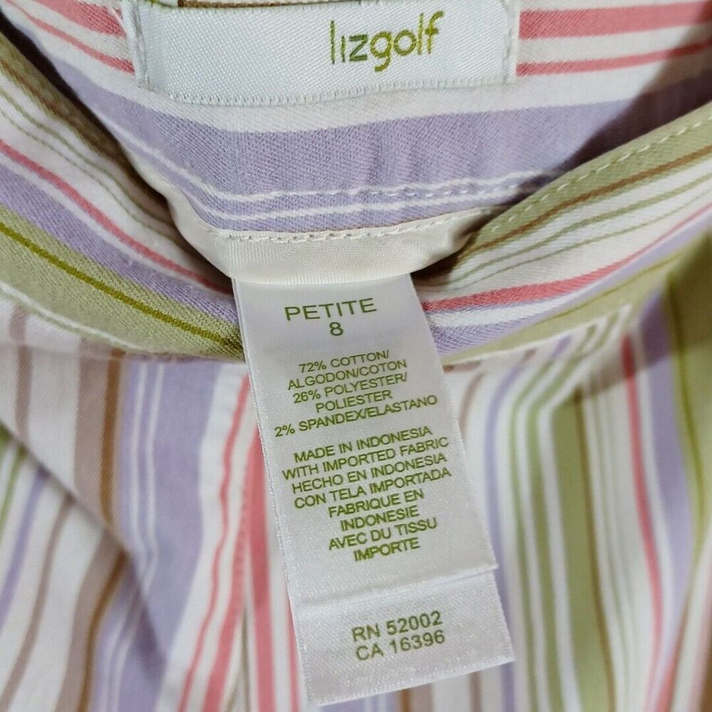 Lizgolf Striped Golf Casual Colorful Stretch Capri Pants White Green Pink Sz 8p - Picture 8 of 8